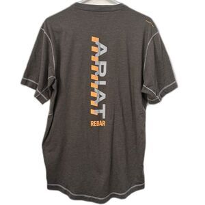 Ariat Men's Rebar Workman Gray Pocket Tshirt Medium Vertical logo drop tail